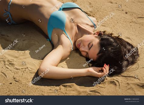 Sexual Girl Bikini Relaxing On Sandy Stock Photo 218004694 Shutterstock