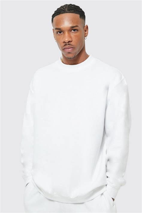 Mens Basic Oversized Extended Neck Sweatshirt Boohoo Uk