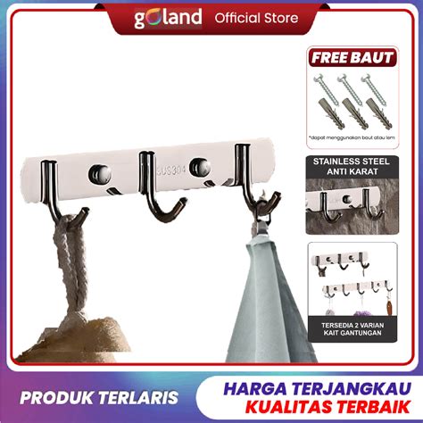 Jual Goland Gantungan Baju Dinding 3 Kait Kapstok Stainless Steel