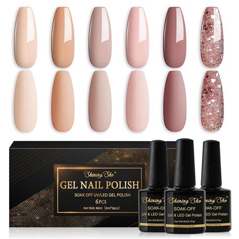 Shining She UV Nagellack Nude Farben Nude Rosa Braun Beige Glitzer