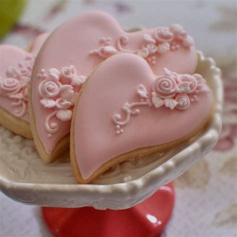 1 Dozen Shabby Chic Heart Cookies For Wedding Favors Bridal Etsy