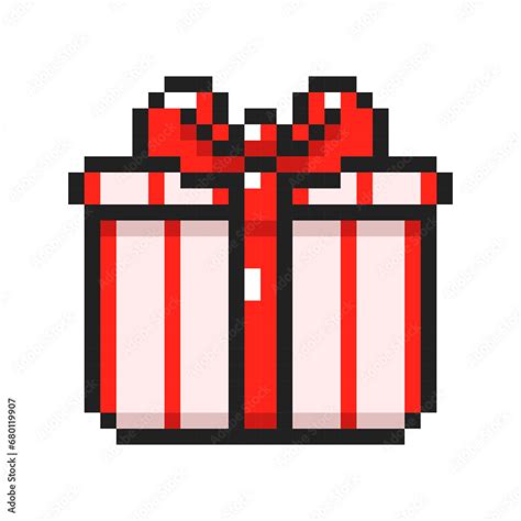 Pixel Art Present Of T Box With Bows 8 Bit Present Package Pixel