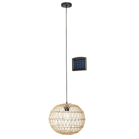 Hampton Bay Ashville 1 Light Brown Rattan Led Outdoor Solar Pendant Light With Remote Solar