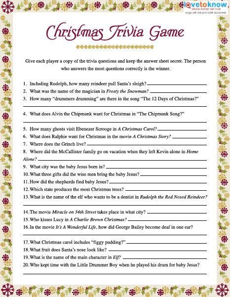 Christmas Trivia Games Printable V2 Christmas Trivia Christmas