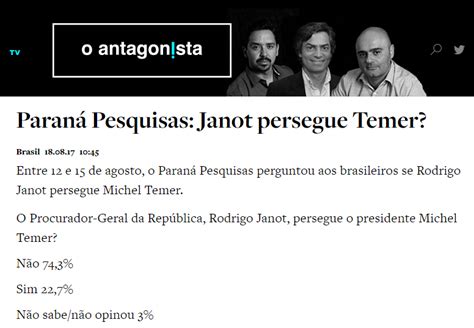 O Antagonista Divulga Pesquisa Nacional Realizada Pela Paran Pesquisas