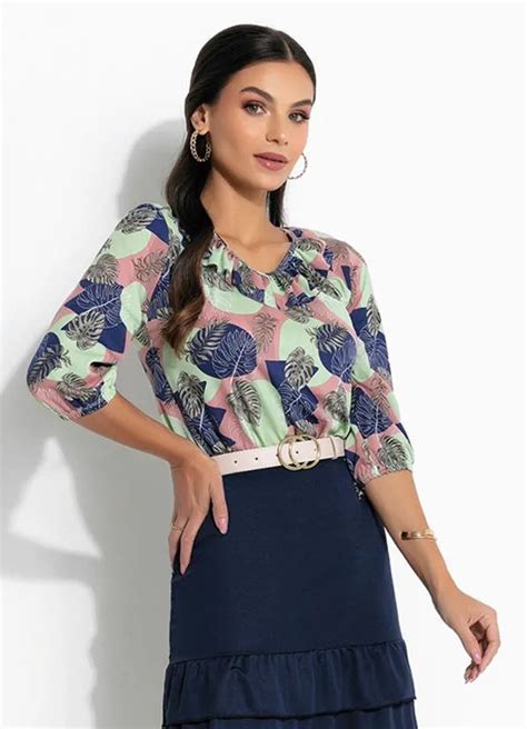 Blusa Manha Floral Verde Moda Evang Lica Queima De Estoque