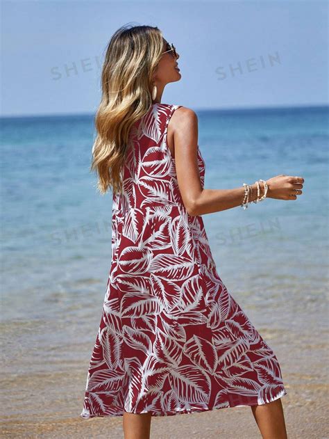 Beach Chic: Women's Tropical Plant Printed Sleeveless Casual Tank Dres