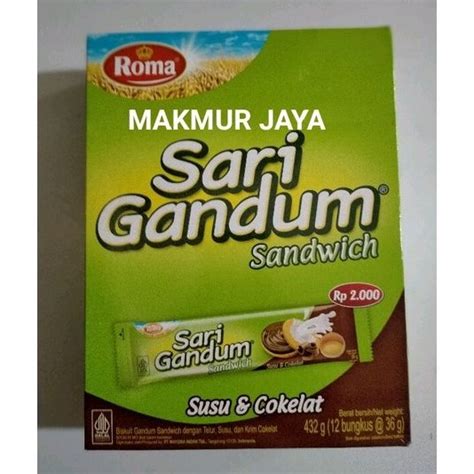 Jual SARI GANDUM BISKUIT SANDWICH ROMA Susu Dan Cokelat 39gr 1 Box Isi