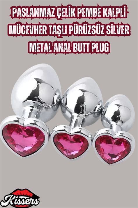 Kissers Paslanmaz Çelik Pembe Kalpli Mücevher Taşlı Pürüzsüz Metal Anal Butt Plug Set 3 Lü