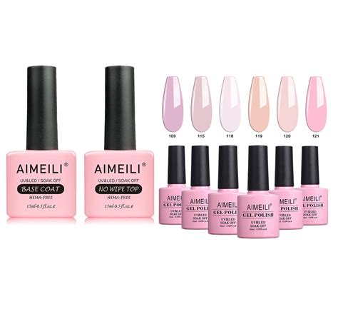 Amazon AIMEILI Soak Off Nude Pink Gel Nail Polish Set Hema Free No Wipe Top And Base Coat