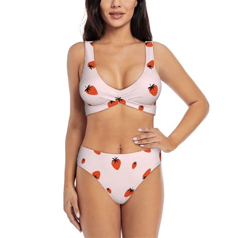 Rocae Strawberry For Bikini Set For Women Two Piece Sexy High Swimsuits Split Crossover Bikini