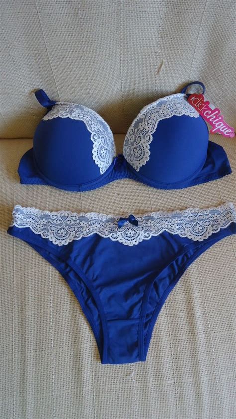Conjunto Lingerie Azul Bic Lingerie Feminina Clickchique Nunca Usado Enjoei