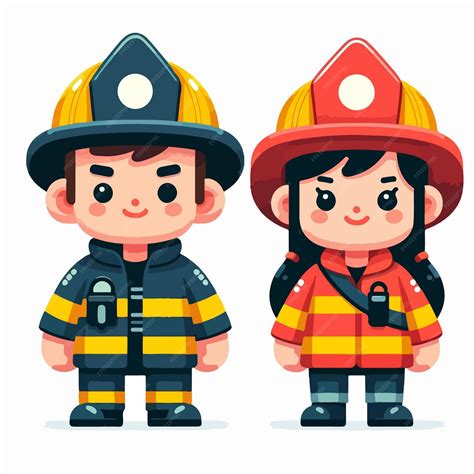 vector illustration cartoon male  female firefighters premium ai