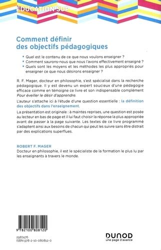 Comment définir des objectifs pédagogiques de Robert F Mager Livre