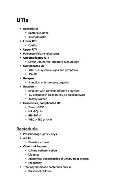 UTIs - UTIs summary - U T I s Bacteriuria Bacteriuria Bacteria in urine