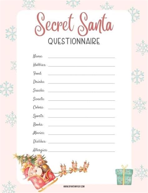 Free Printable Secret Santa Questionnaires Forms Tags Diy With