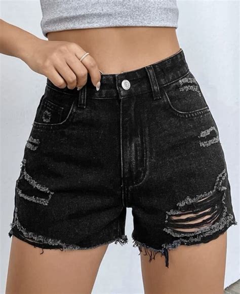 Ripped Raw Hem Denim Shorts Lazada Ph