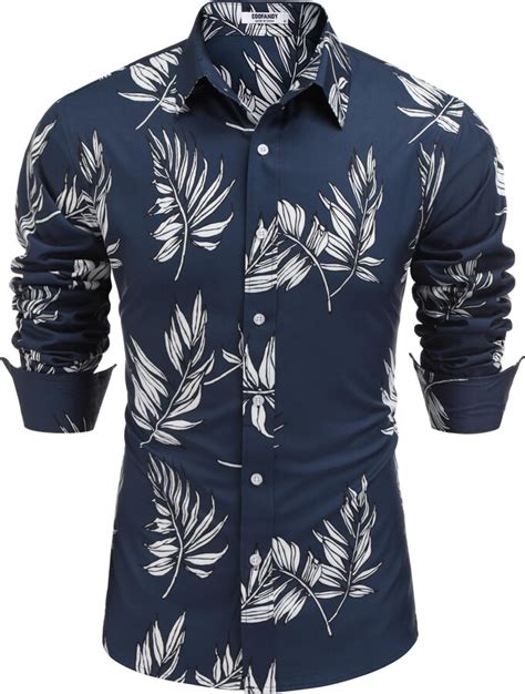 Coofandy Mens Floral Button Down Long Sleeve Hawaiian Shirt Flower