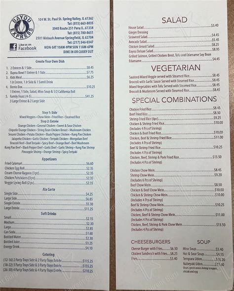 Menu At Bayou Express Restaurant Spring Valley