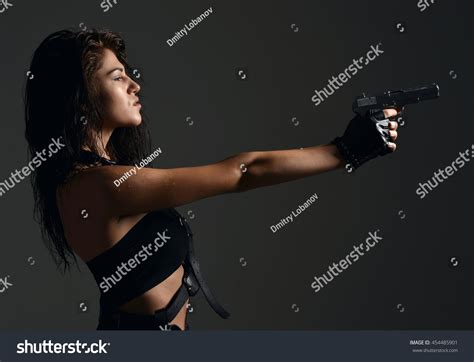 Portrait Beautiful Sexy Brunette Woman Revolver Stock Photo Shutterstock