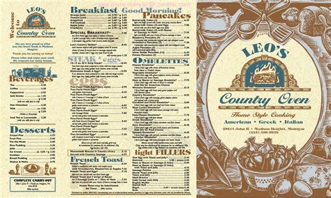 Menu at Leo's Country Oven restaurant, Madison Heights