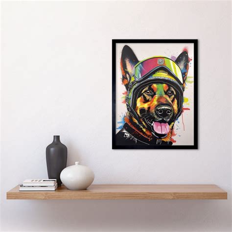 Maturi German Shepherd Dog Wearing Ski Helmet And Goggles Art Print