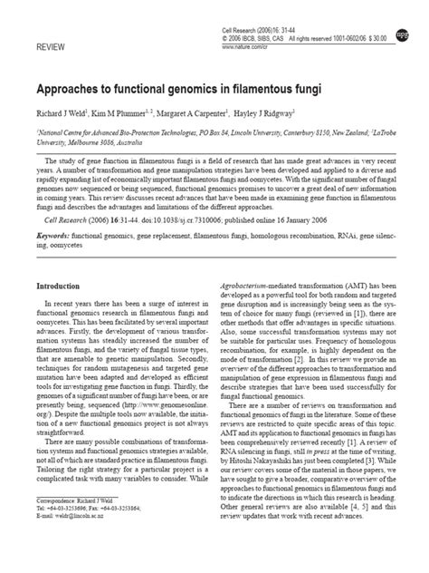 Weld y Col. 2006. Approaches To Functional Genomics in Filamentous ...
