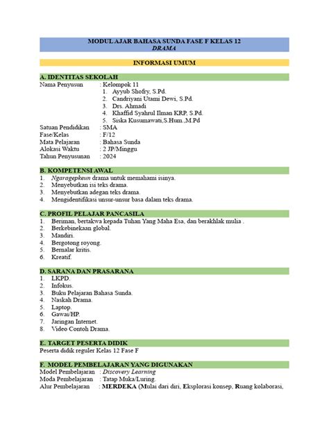 Modul Ajar Bahasa Sunda Fase F Kelas Xii Drama Kelompok 11 Fix Pdf