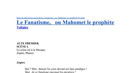 Voltaire Le Fanatisme Ou Mahomet Le Proph Te Google Docs