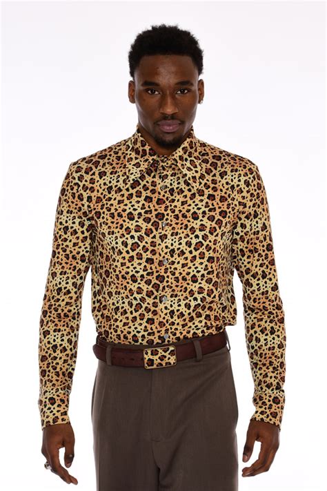 Mens S Leopard Print Button Up Long Sleeve Shirt Small Print