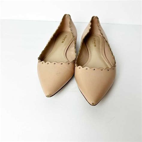 Coach Coach Nude Pink Gold Studded Scallop Ballet Fla Gem