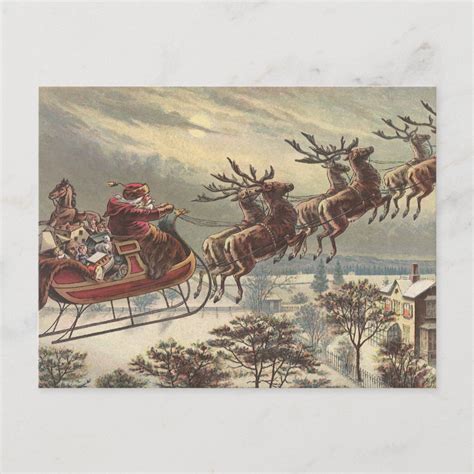 Vintage Christmas Victorian Santa Claus In Sleigh Holiday Postcard