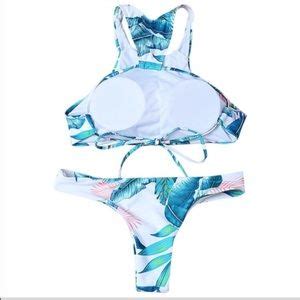 WILA Swim Sale Palm Print Pink White High Neck Bikini Poshmark