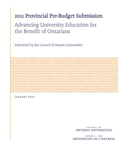 Provincial Pre Budget Submission Advancing University Education