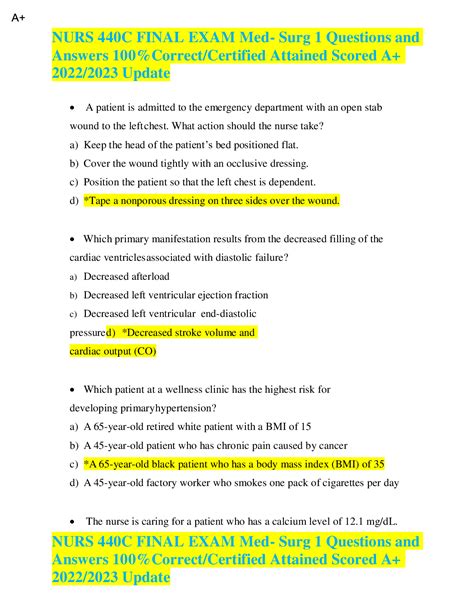 Nurs 440c Final Exam Med Surg 1 Questions And Answers 100correct