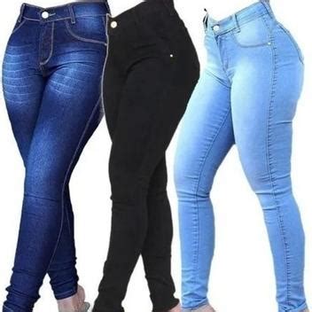 Kit Cal As Jeans Feminina Skinny C S Alto Que Empina Hot Pants Cintura Alta Lycra