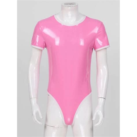 Men Sexy Lingerie Catsuit Wet Look Patent Pu Leather Sissy Bodysuit Zipper Leotard Bodysuit