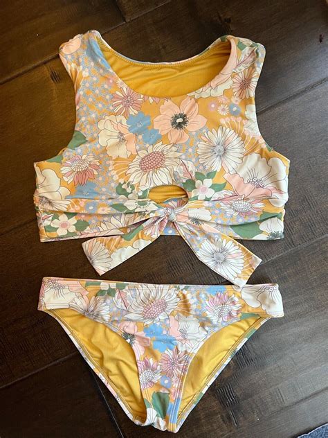 O Neill Girls Twiggy Bikini Two Piece Floral Pattern High Neck Tie Front Size Ebay