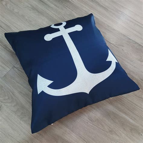 Capa Almofada Sarja Ncora Navio Azul Decor Quarto X Elo