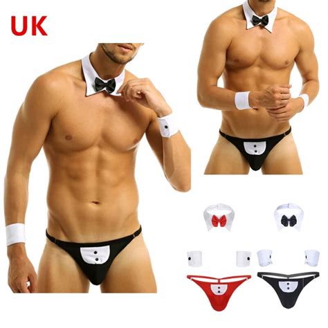 Uk Pcs Sexy Mens Waiter Lingerie Suit Open Back Tuxedo G String Thong Underwear