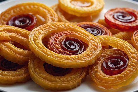 Freshly Made Jalebi Arranged On A White Plate Premium Ai Generated Image
