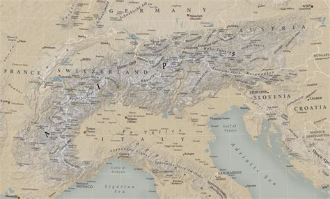 alps mountain range world map