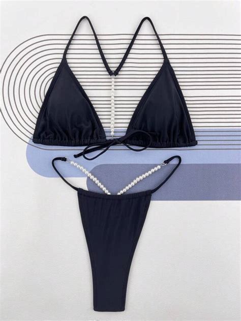 Shein Swim Sxy Plain Triangle Thong Bikini Swimsuit Shein Usa