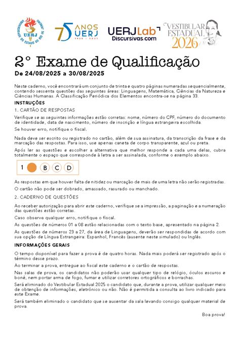 Uerj 2 Eq 2026 - Simulado de Qualificação UERJ Lab 2 - 2026 - Studocu