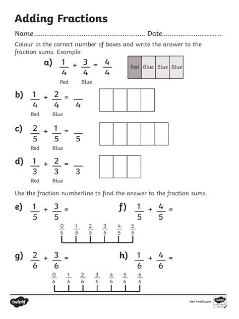 year  adding fractions worksheets