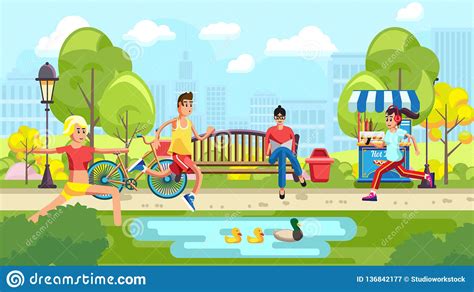 People Doing Sport In City Park Stock Illustration Illustration Of