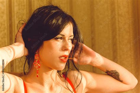 Beauty Brunette Woman In Lingerie Sensual And Erotic Concept The Erotic Photo Shoot In