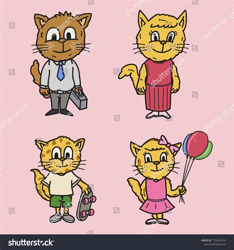 Cute Cartoon Family Cat Attractive Colors Stock Illustration 1734245741 | Shutterstock