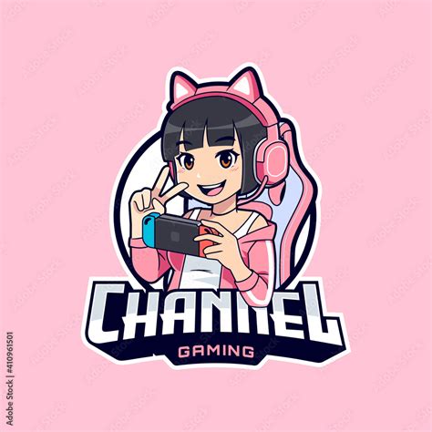 Cute Attractive Gamer Streamer Girl Esport Logo Template Siutable For