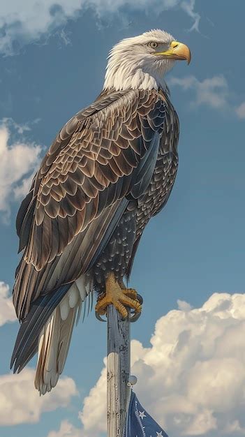 Premium Photo | Bald Eagle Perched on FlagDecorated Gravestone